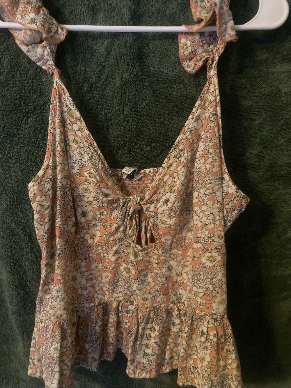 Floral Tie-Front Peplum top- Peach Floral